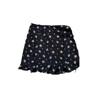 Forever‎ 21 Black Floral Ruffle Mini Skirt Size L Y2K Coquette Cottagecore